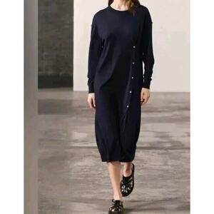 Zara Wool‎ Blend Midi Dress Women's Sz S NWT Black Long Sleeve Lagenlook